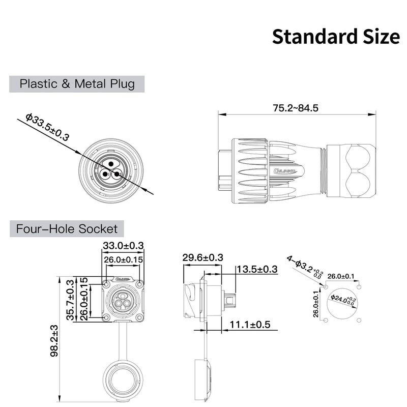 CNLINKO DH-24 3 PIN Industrial Waterproof Connectors, IP68 Circular Connector, Hard Metal Anti-Interference Shell, Quick Plug Aviation Connector, M24 Panel Mount Flange Socket (3-Pin) - Image 4